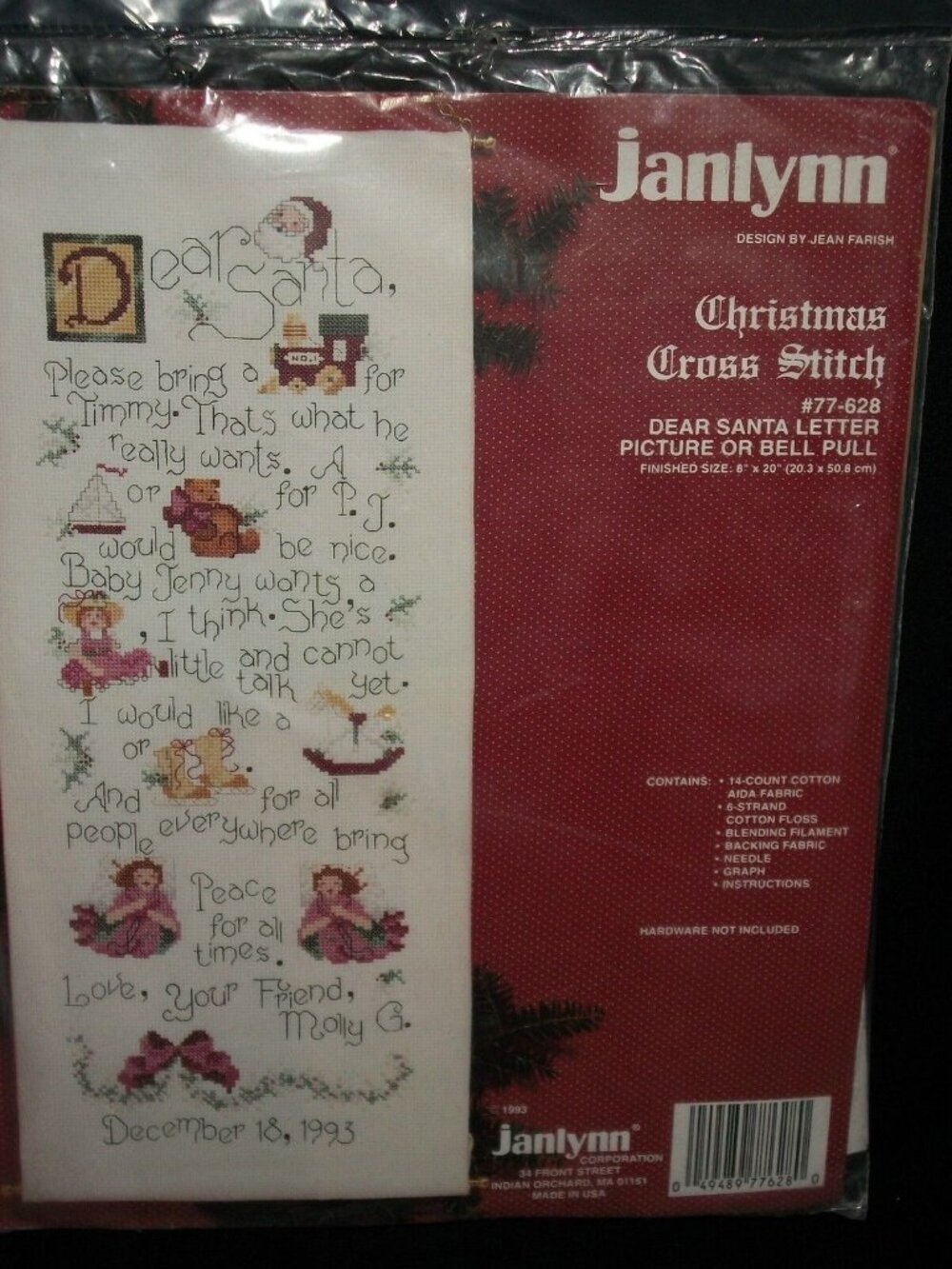Janlynn Christmas Cross Stitch Kit Dear Santa Letter Picture Or Bell Pull